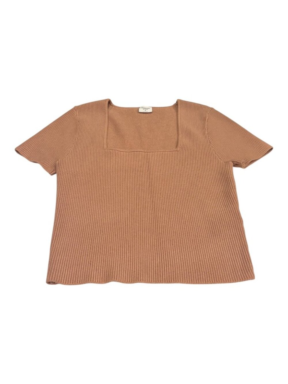 Abercrombie & Fitch Ribbed Knit Square Neck Top Women’s Medium Brown Short Sleev - Picture 10 of 12